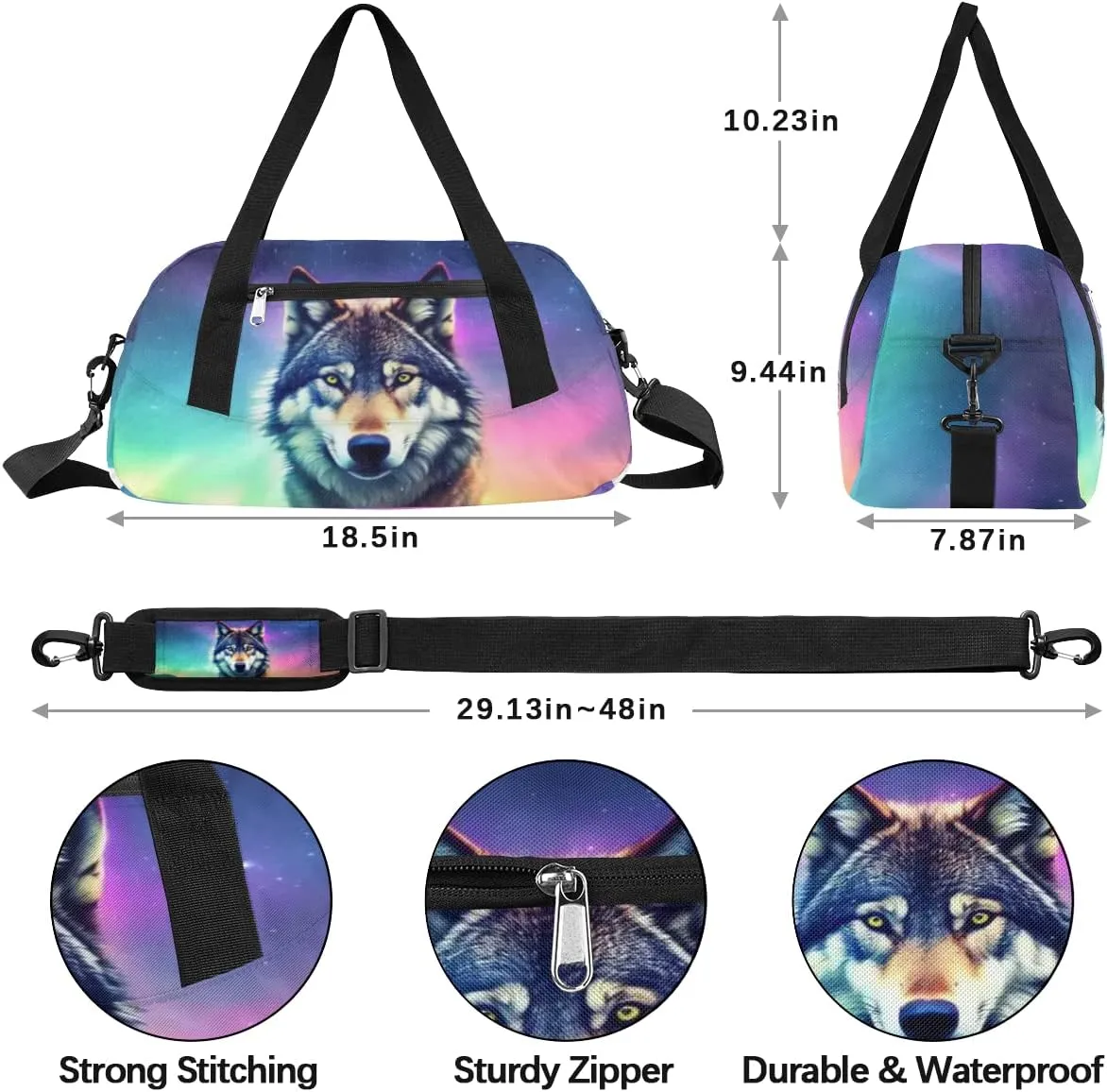 Wolf Kids Duffle Bag, Galaxy Wolf Starry Sky Gym Bag, Girls Dance Bag Boys Sport Bag, Lightweight Water Resistant Foldable Sports Gym Bag Weekender Overnight Sleepover Carry On Travel Bag