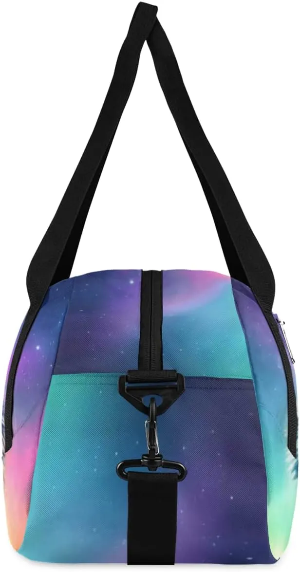 Wolf Kids Duffle Bag, Galaxy Wolf Starry Sky Gym Bag, Girls Dance Bag Boys Sport Bag, Lightweight Water Resistant Foldable Sports Gym Bag Weekender Overnight Sleepover Carry On Travel Bag