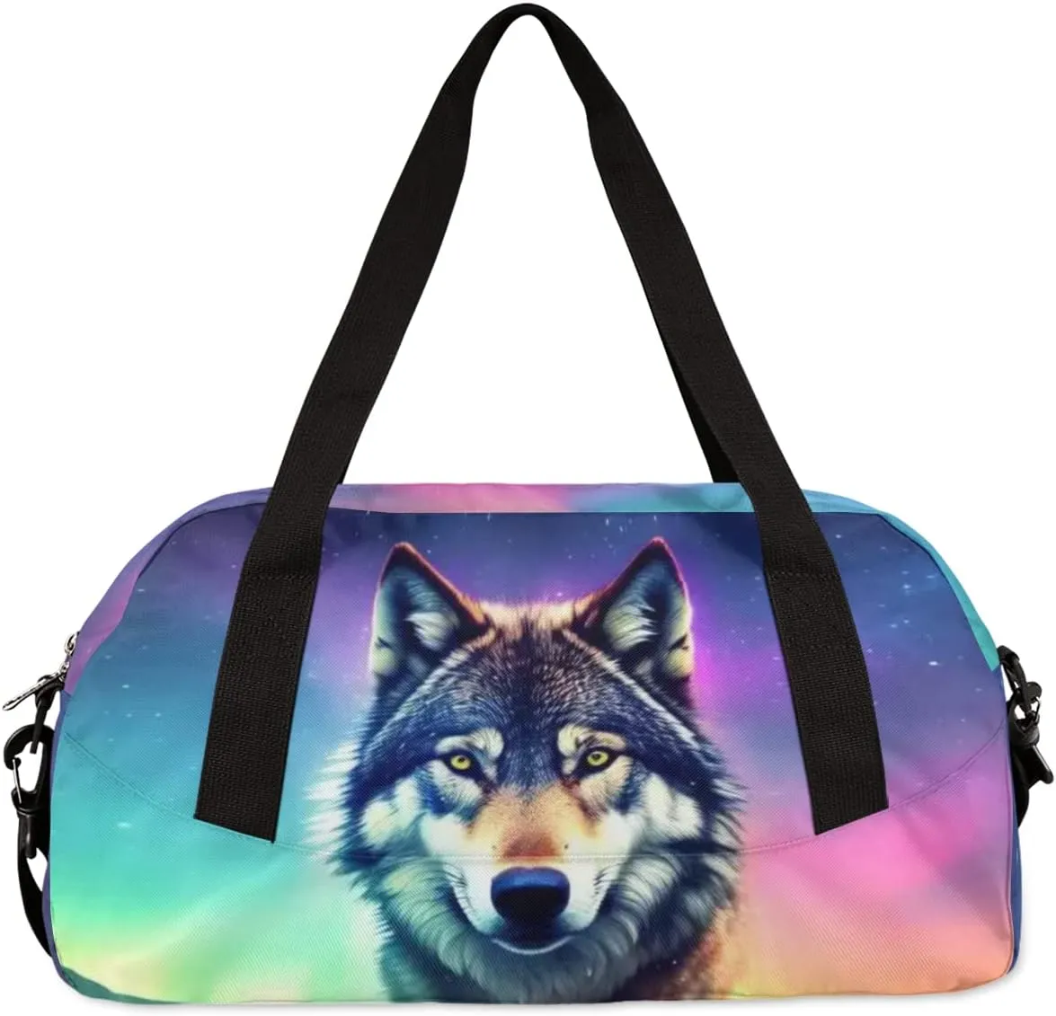 Wolf Kids Duffle Bag, Galaxy Wolf Starry Sky Gym Bag, Girls Dance Bag Boys Sport Bag, Lightweight Water Resistant Foldable Sports Gym Bag Weekender Overnight Sleepover Carry On Travel Bag
