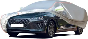 WOLWES Car Cover are Suitable for Hyundai IONIQ All-Weather Windproof, Snowproof, Rainproof, UV-Protected and Breathable All-Season Universal with Side Door Zip Oxford Cloth Car Cover (Color : White