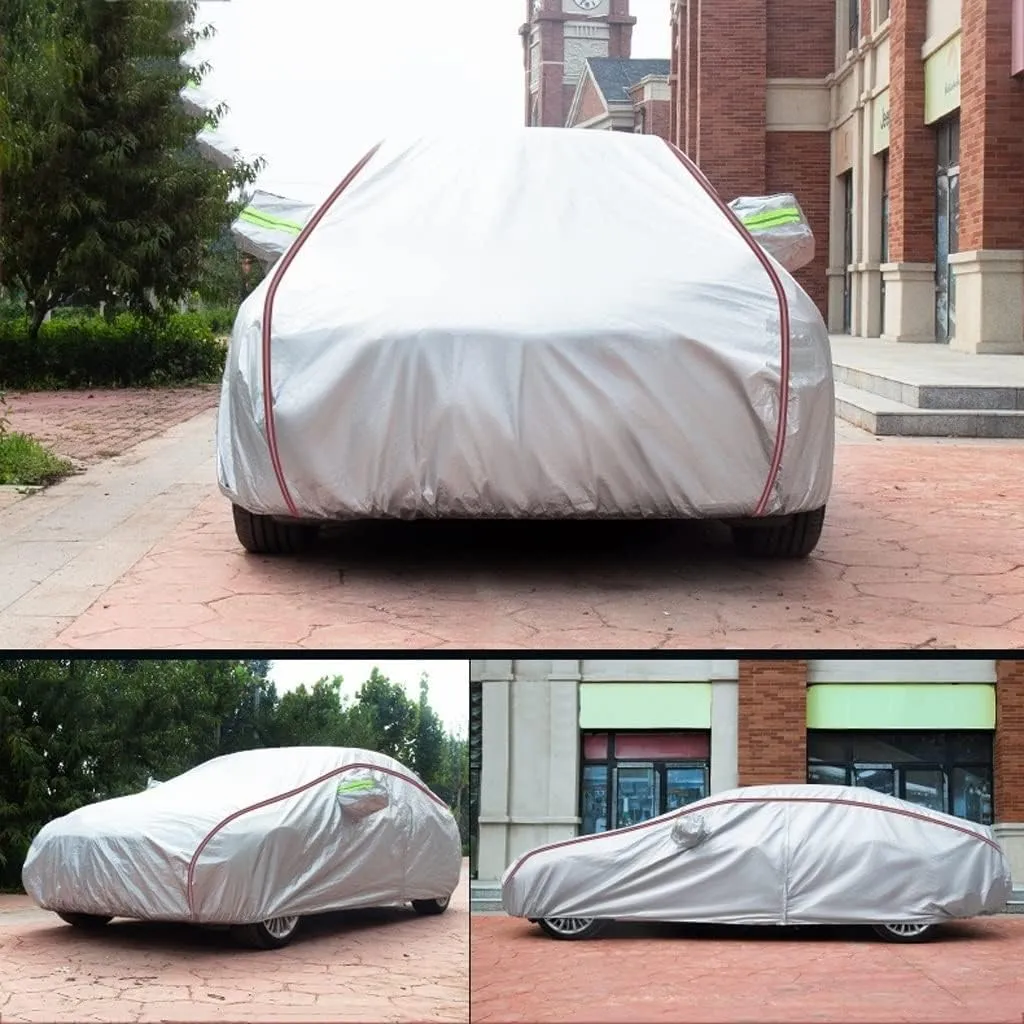 WOLWES Car Cover are Suitable for Hyundai IONIQ All-Weather Windproof, Snowproof, Rainproof, UV-Protected and Breathable All-Season Universal with Side Door Zip Oxford Cloth Car Cover (Color : White