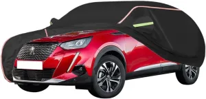 WOLWES Car Cover are Suitable for Peugeot 2008 All-Weather Windproof, Snowproof, Rainproof, UV-Protected and Breathable All-Season Universal with Side Door Zip Oxford Cloth Car Cover (Color : Black,