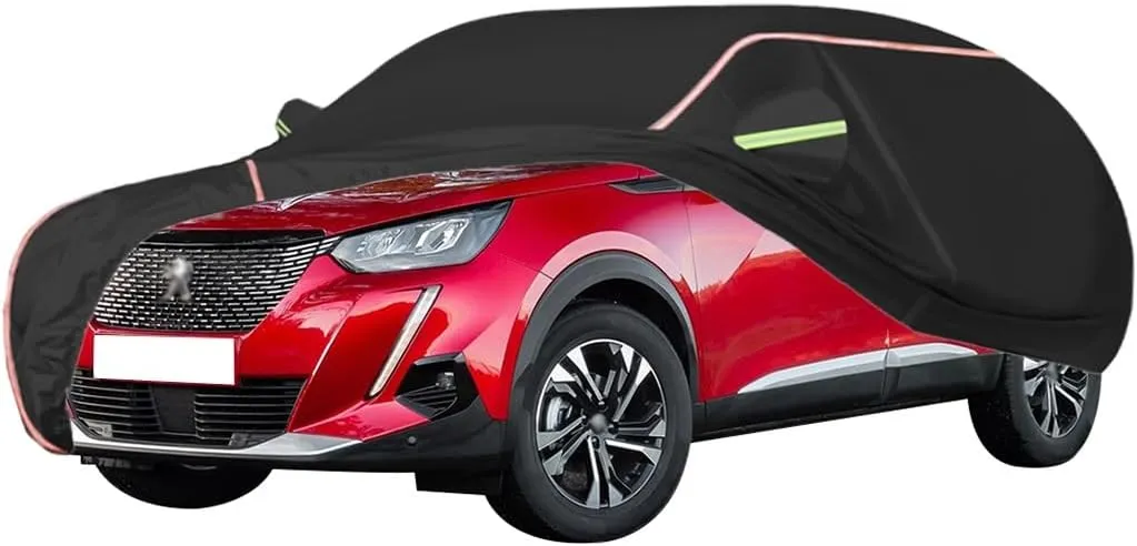 WOLWES Car Cover are Suitable for Peugeot 2008 All-Weather Windproof, Snowproof, Rainproof, UV-Protected and Breathable All-Season Universal with Side Door Zip Oxford Cloth Car Cover (Color : Black,