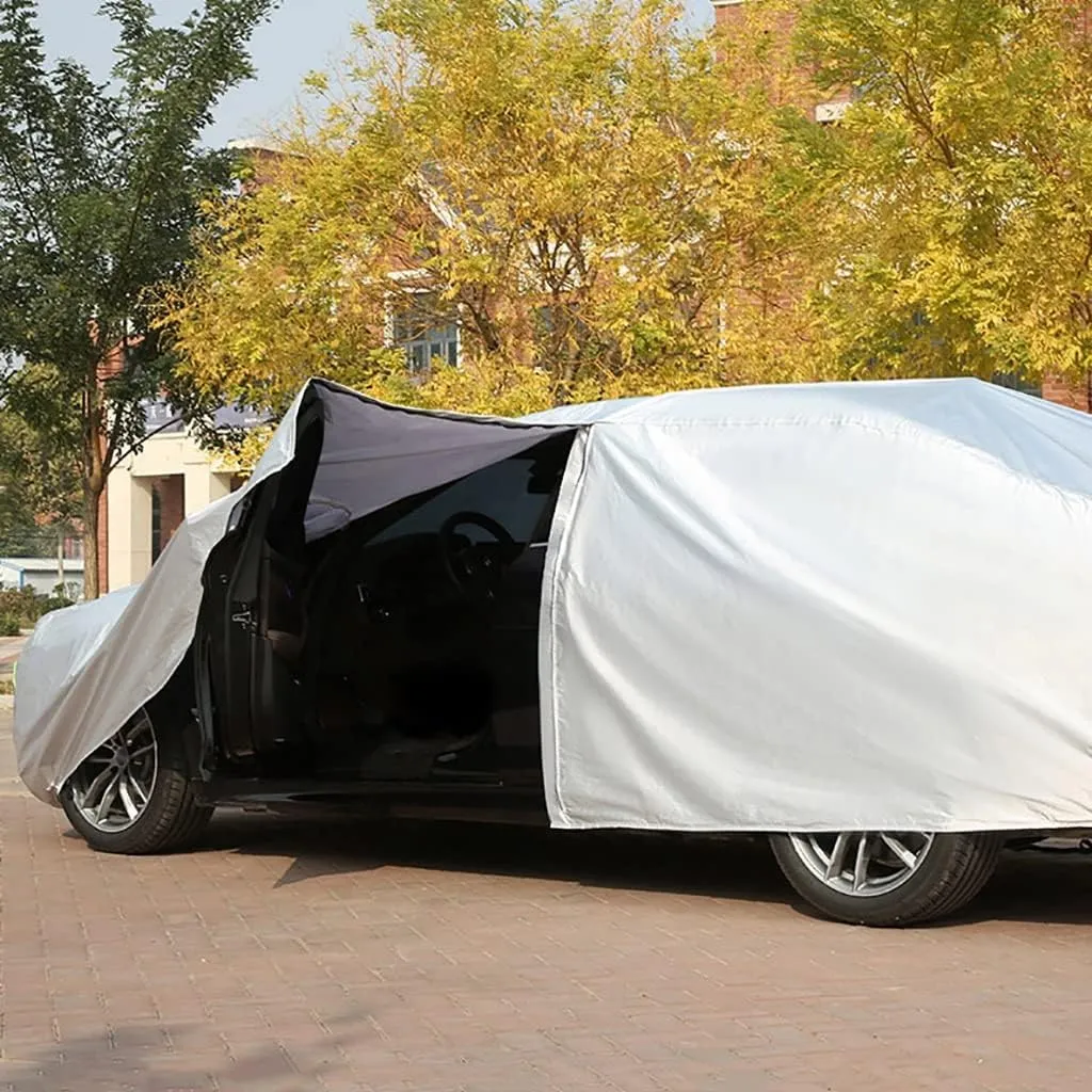 WOLWES Car Cover are Suitable for Peugeot 2008 All-Weather Windproof, Snowproof, Rainproof, UV-Protected and Breathable All-Season Universal with Side Door Zip Oxford Cloth Car Cover (Color : Black,
