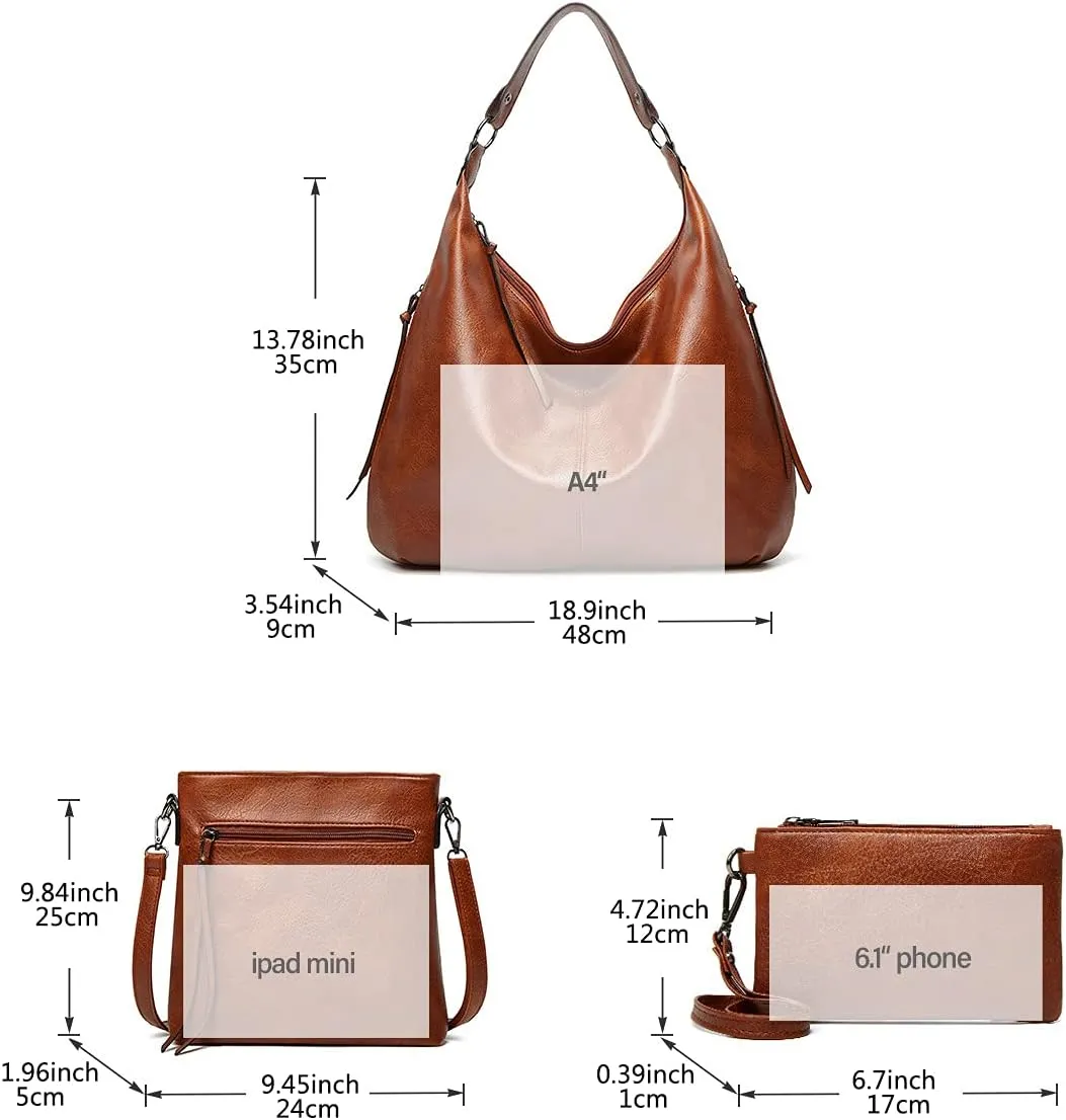 Women 3Pcs Tote Handbag PU Top-handle Shoulder Bag Big Satchel Messenger Purses