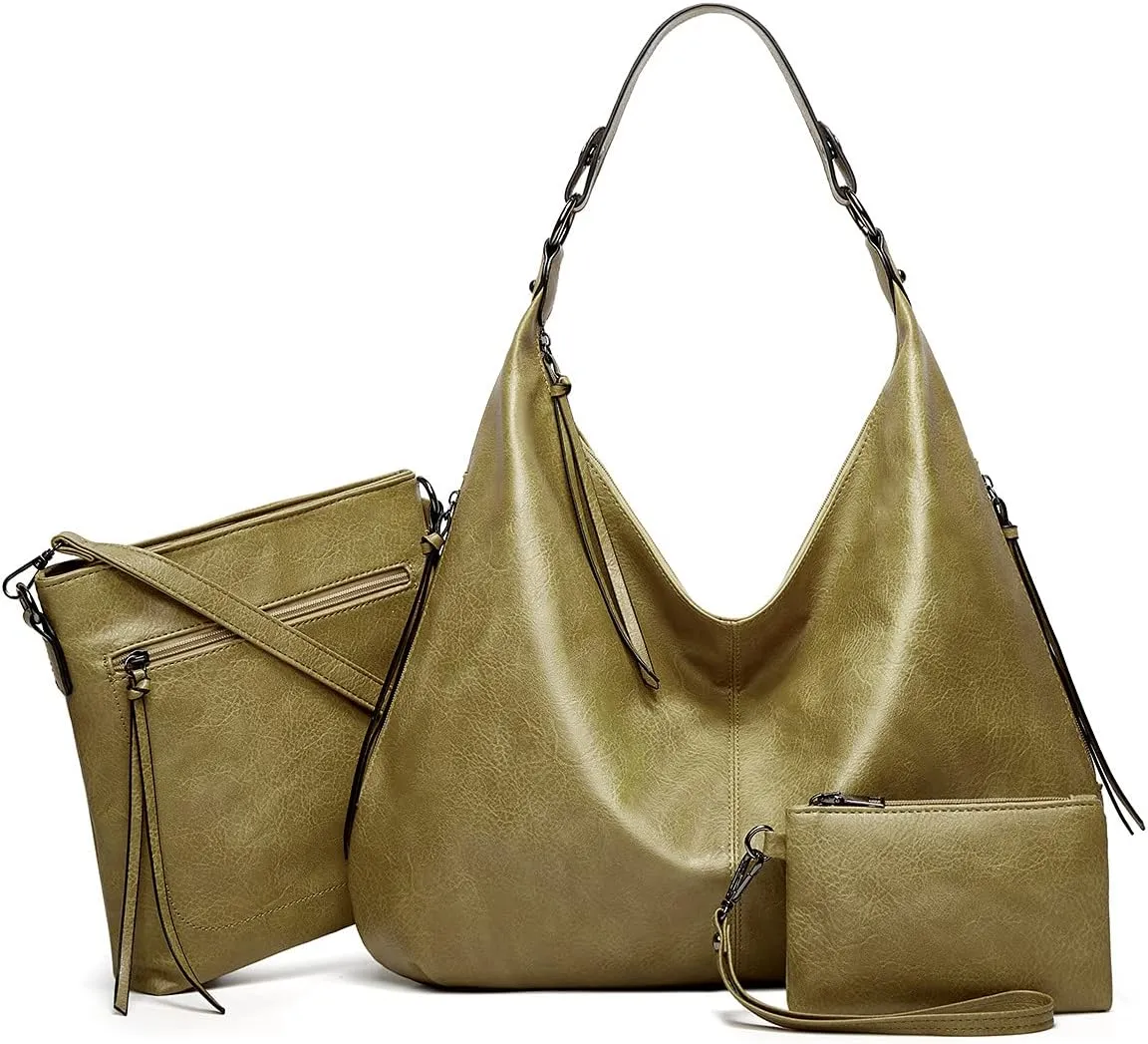 Women 3Pcs Tote Handbag PU Top-handle Shoulder Bag Big Satchel Messenger Purses
