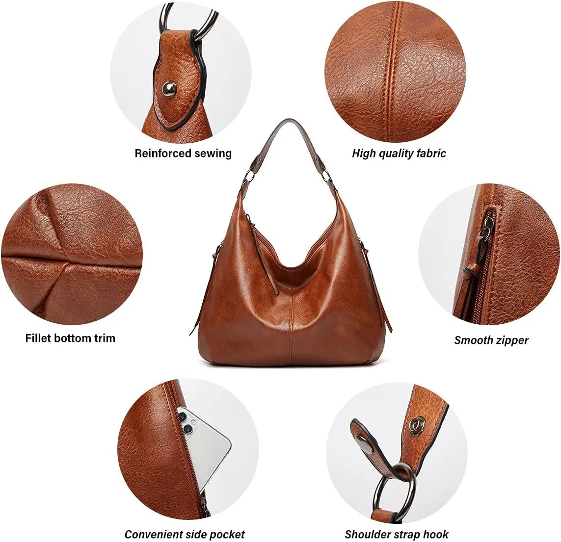 Women 3Pcs Tote Handbag PU Top-handle Shoulder Bag Big Satchel Messenger Purses
