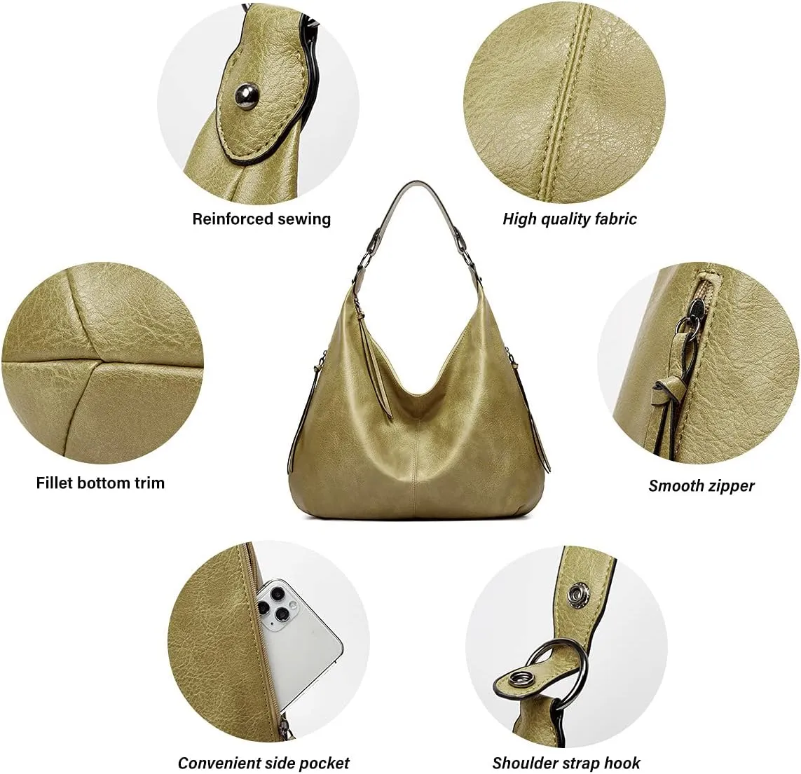 Women 3Pcs Tote Handbag PU Top-handle Shoulder Bag Big Satchel Messenger Purses