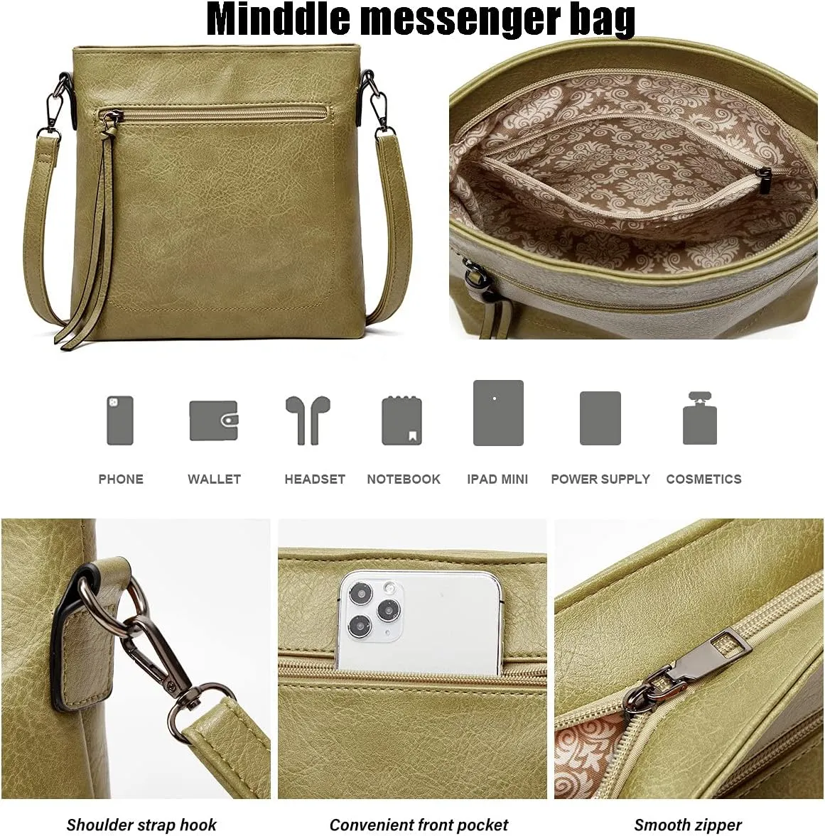 Women 3Pcs Tote Handbag PU Top-handle Shoulder Bag Big Satchel Messenger Purses