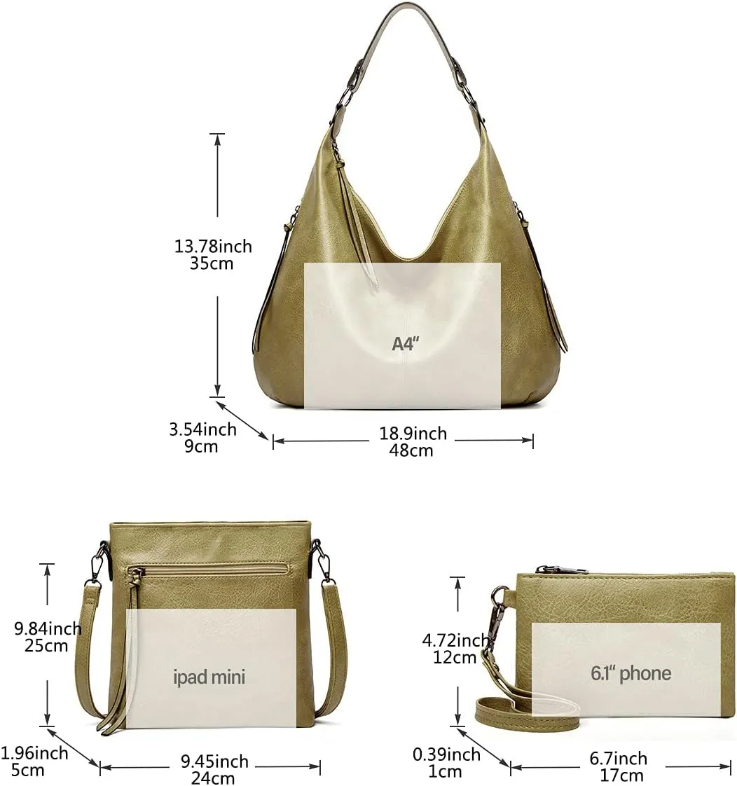 Women 3Pcs Tote Handbag PU Top-handle Shoulder Bag Big Satchel Messenger Purses