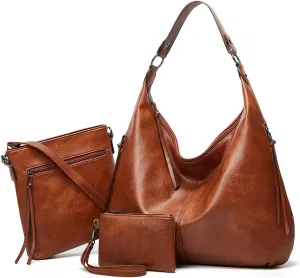 Women 3Pcs Tote Handbag PU Top-handle Shoulder Bag Big Satchel Messenger Purses