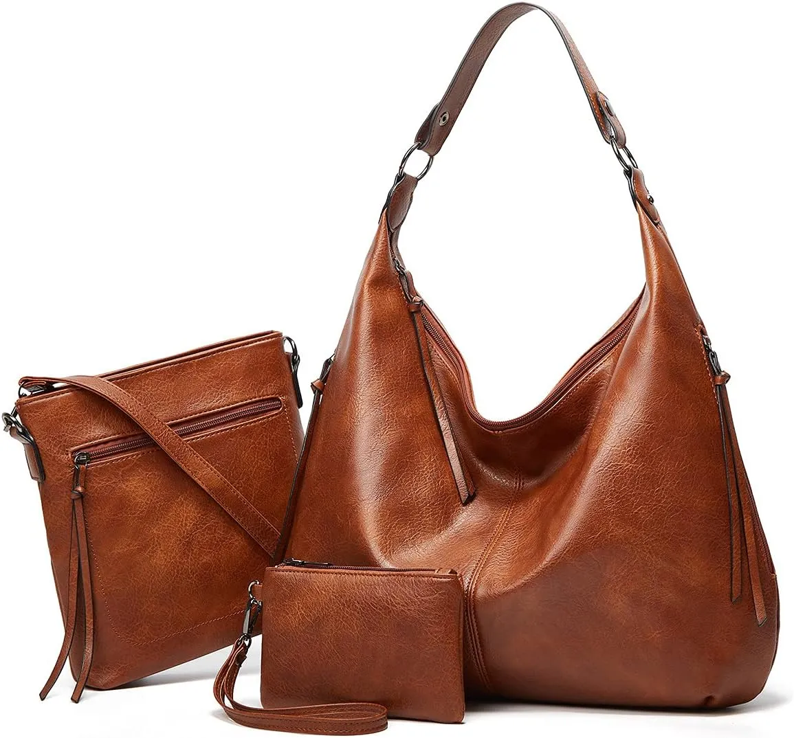 Women 3Pcs Tote Handbag PU Top-handle Shoulder Bag Big Satchel Messenger Purses