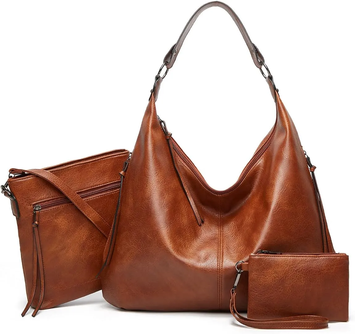 Women 3Pcs Tote Handbag PU Top-handle Shoulder Bag Big Satchel Messenger Purses