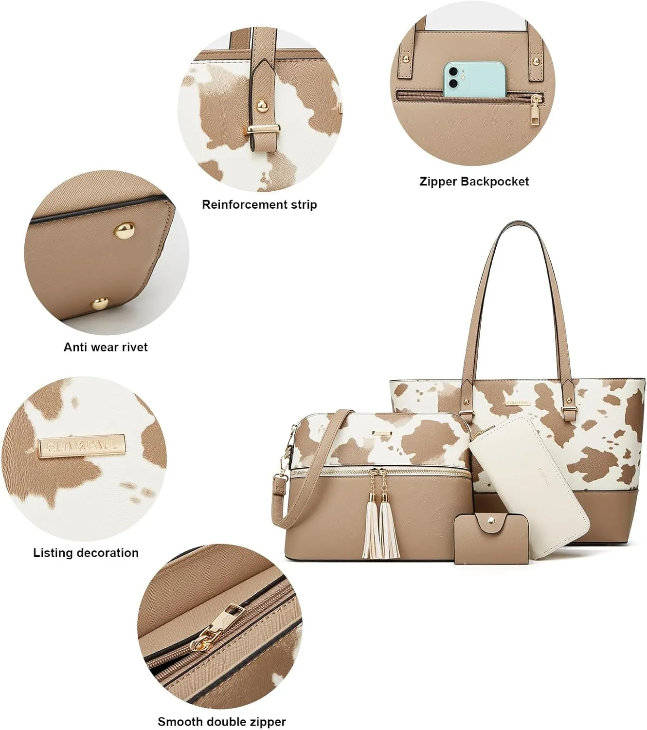 Women Fashion Handbags Wallet Tote Bag Shoulder Bag Top Handle Satchel Purse Set 4pcs