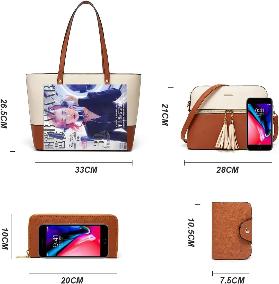 Women Fashion Handbags Wallet Tote Bag Shoulder Bag Top Handle Satchel Purse Set 4pcs