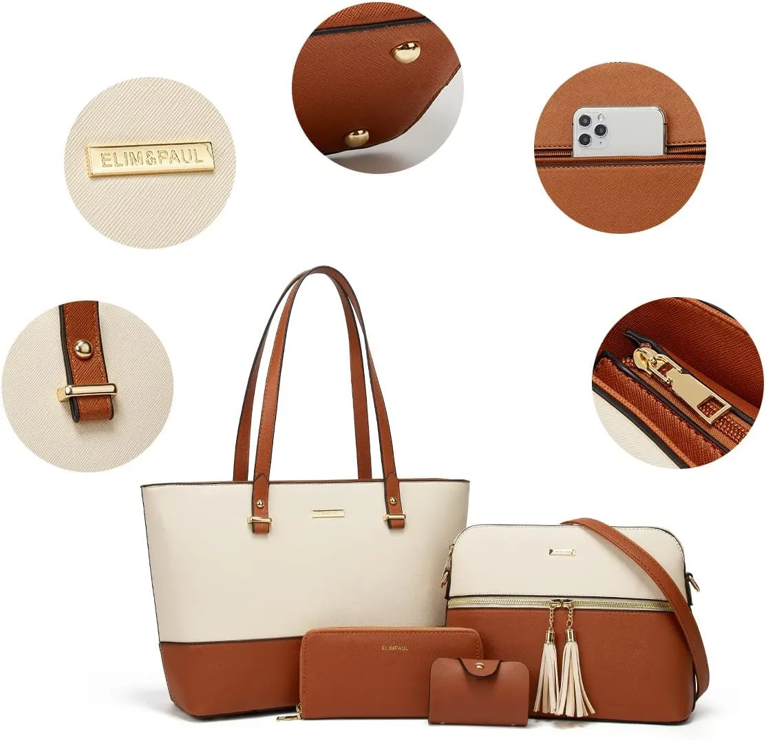 Women Fashion Handbags Wallet Tote Bag Shoulder Bag Top Handle Satchel Purse Set 4pcs