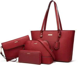 Women Fashion Handbags Wallet Tote Bag Shoulder Bag Top Handle Satchel Purse Set 4pcs