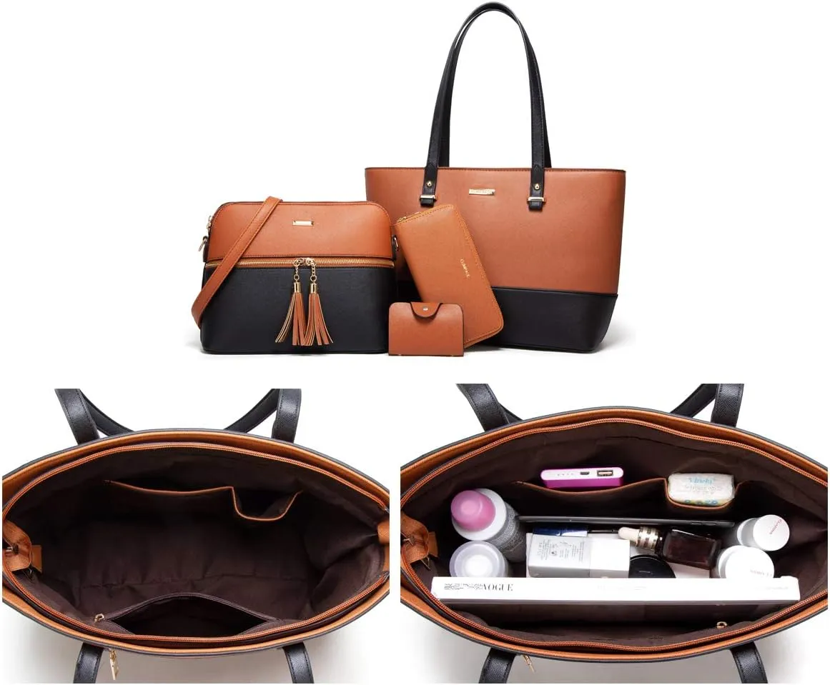 Women Fashion Handbags Wallet Tote Bag Shoulder Bag Top Handle Satchel Purse Set 4pcs
