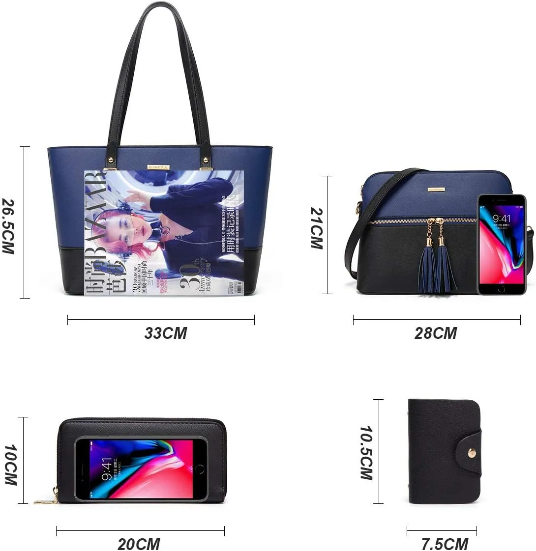 Women Fashion Handbags Wallet Tote Bag Shoulder Bag Top Handle Satchel Purse Set 4pcs