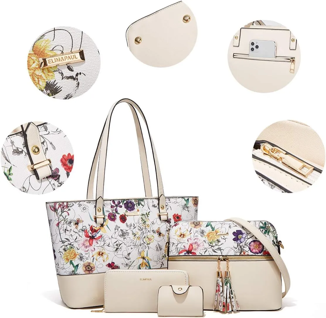 Women Fashion Handbags Wallet Tote Bag Shoulder Bag Top Handle Satchel Purse Set 4pcs