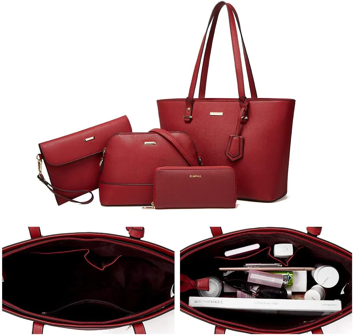 Women Fashion Handbags Wallet Tote Bag Shoulder Bag Top Handle Satchel Purse Set 4pcs