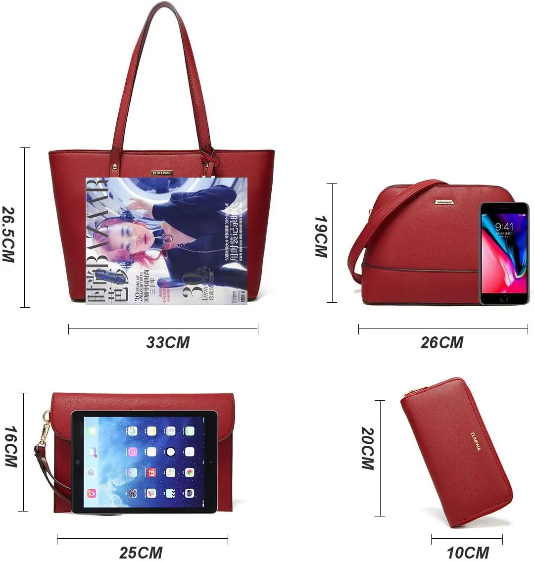 Women Fashion Handbags Wallet Tote Bag Shoulder Bag Top Handle Satchel Purse Set 4pcs