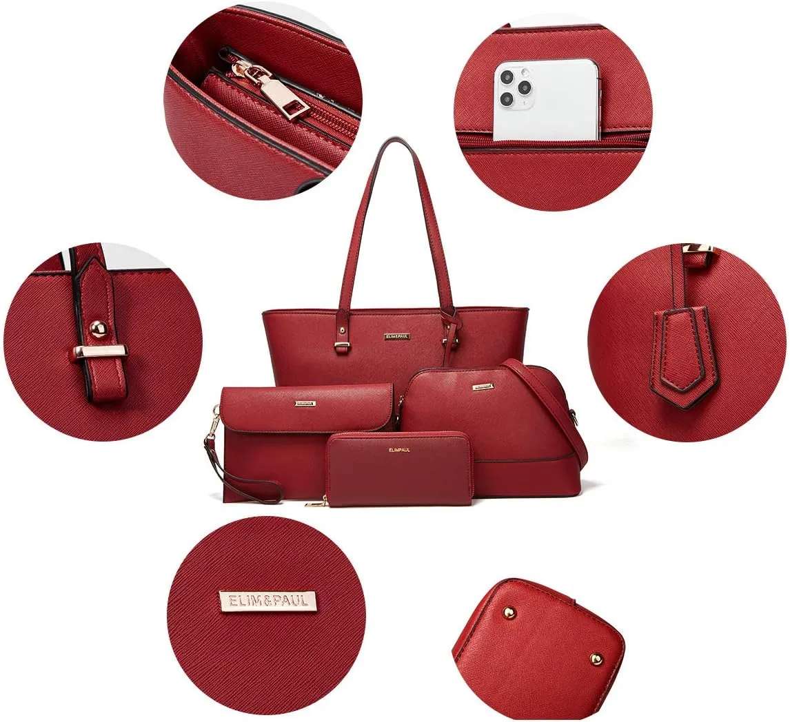 Women Fashion Handbags Wallet Tote Bag Shoulder Bag Top Handle Satchel Purse Set 4pcs