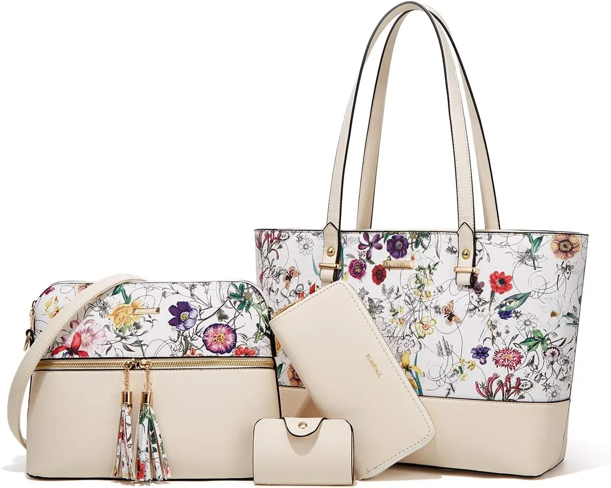 Women Fashion Handbags Wallet Tote Bag Shoulder Bag Top Handle Satchel Purse Set 4pcs