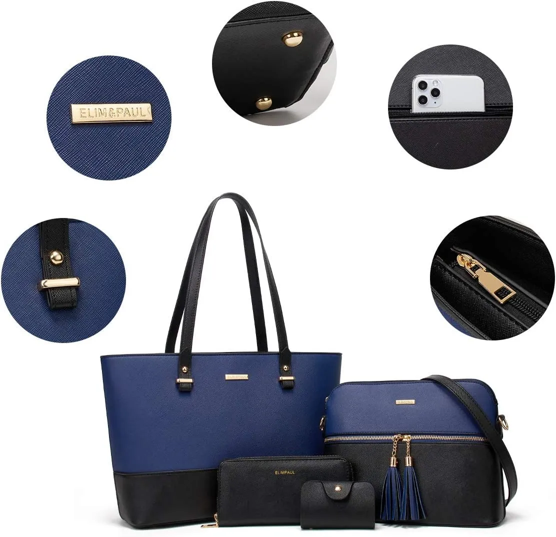 Women Fashion Handbags Wallet Tote Bag Shoulder Bag Top Handle Satchel Purse Set 4pcs