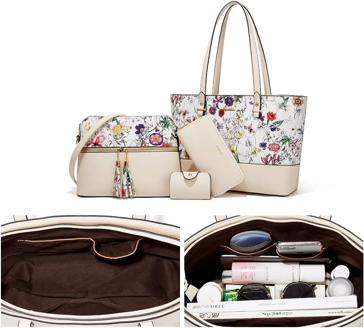 Women Fashion Handbags Wallet Tote Bag Shoulder Bag Top Handle Satchel Purse Set 4pcs