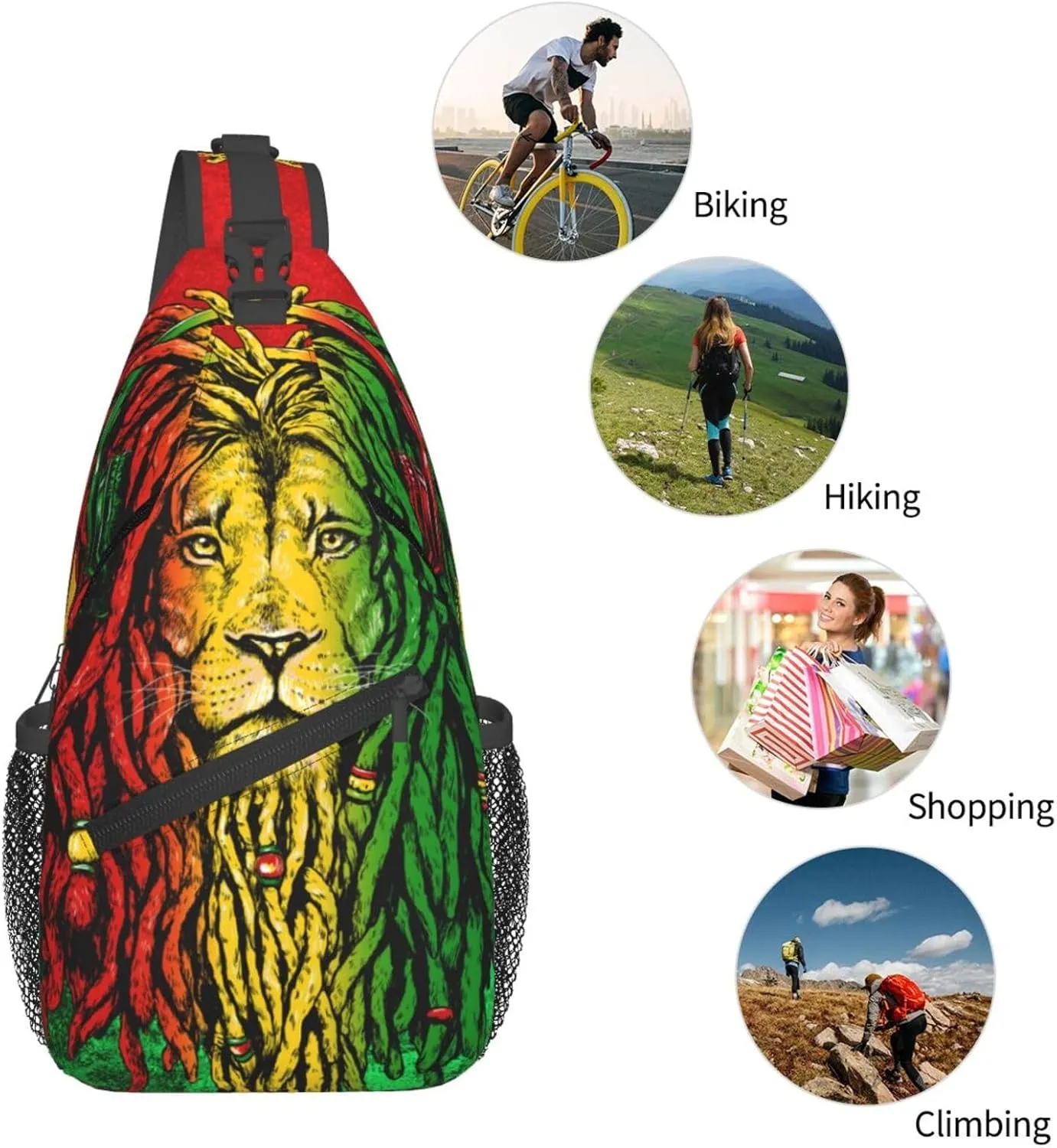 Women Men Sling Bag Anti Theft for Jamaican Rasta Flag Rastafarian Reggae Lion Chest Pack Outdoor Shoulder Backpack Crossbody Bags Causal Daypacks For Hiking Cycling and Travel