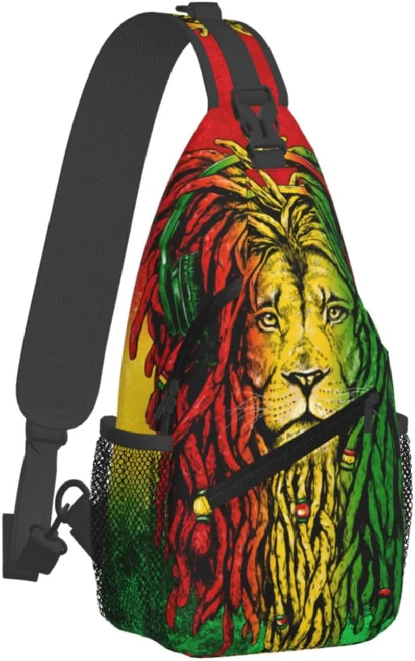 Women Men Sling Bag Anti Theft for Jamaican Rasta Flag Rastafarian Reggae Lion Chest Pack Outdoor Shoulder Backpack Crossbody Bags Causal Daypacks For Hiking Cycling and Travel