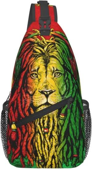 Women Men Sling Bag Anti Theft for Jamaican Rasta Flag Rastafarian Reggae Lion Chest Pack Outdoor Shoulder Backpack Crossbody Bags Causal Daypacks For Hiking Cycling and Travel