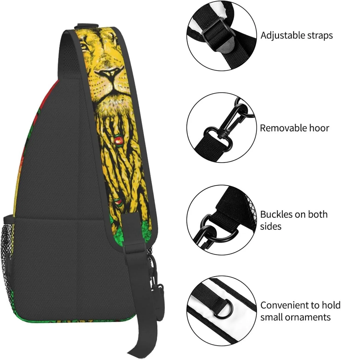 Women Men Sling Bag Anti Theft for Jamaican Rasta Flag Rastafarian Reggae Lion Chest Pack Outdoor Shoulder Backpack Crossbody Bags Causal Daypacks For Hiking Cycling and Travel