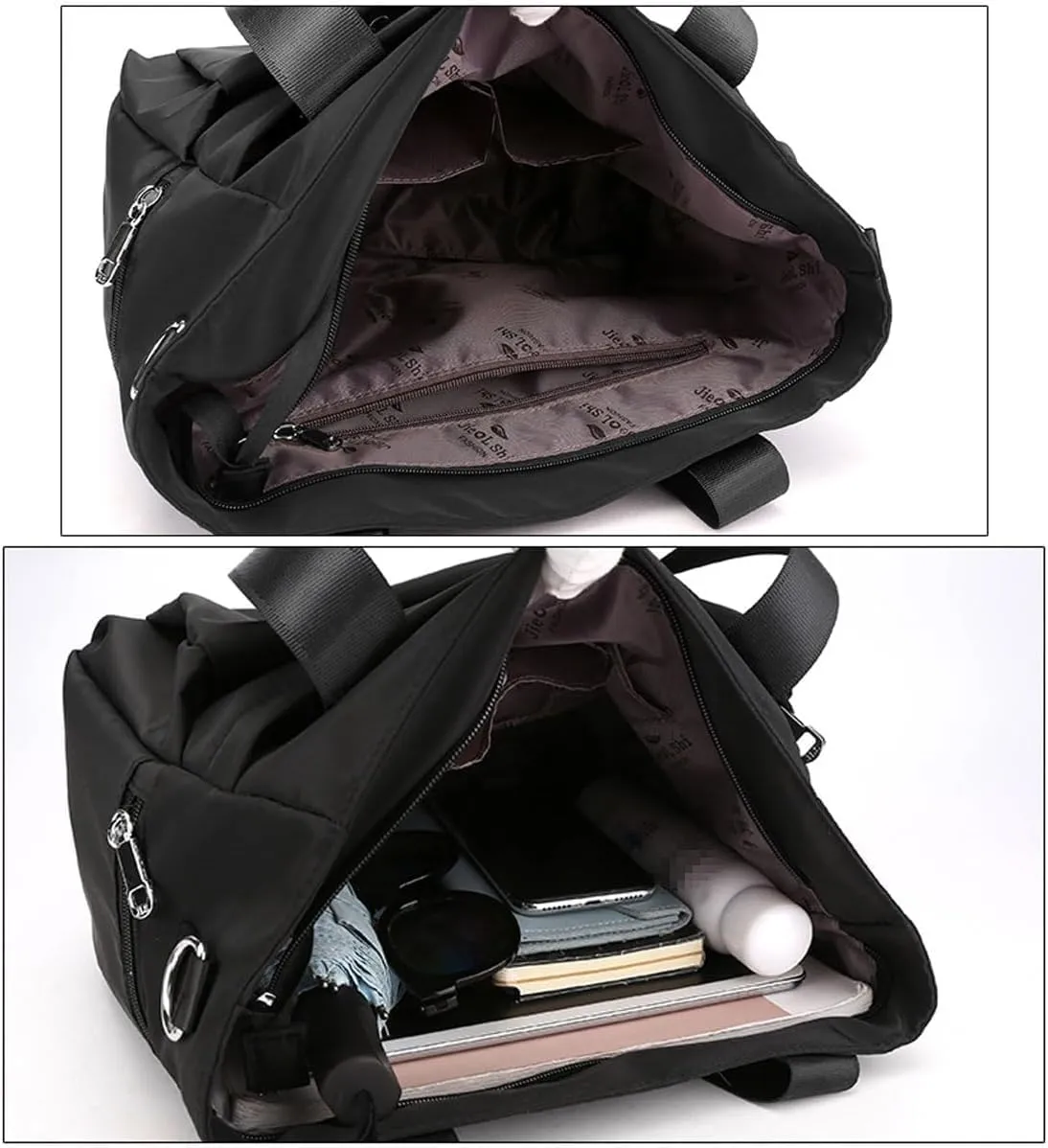Women Nylon Tote Bag Multi-Function Shoulder Bag Multiple Pockets Purse Handbag Lightweight Travel Messenger Bag