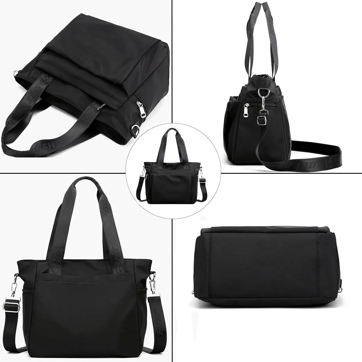 Women Nylon Tote Bag Multi-Function Shoulder Bag Multiple Pockets Purse Handbag Lightweight Travel Messenger Bag