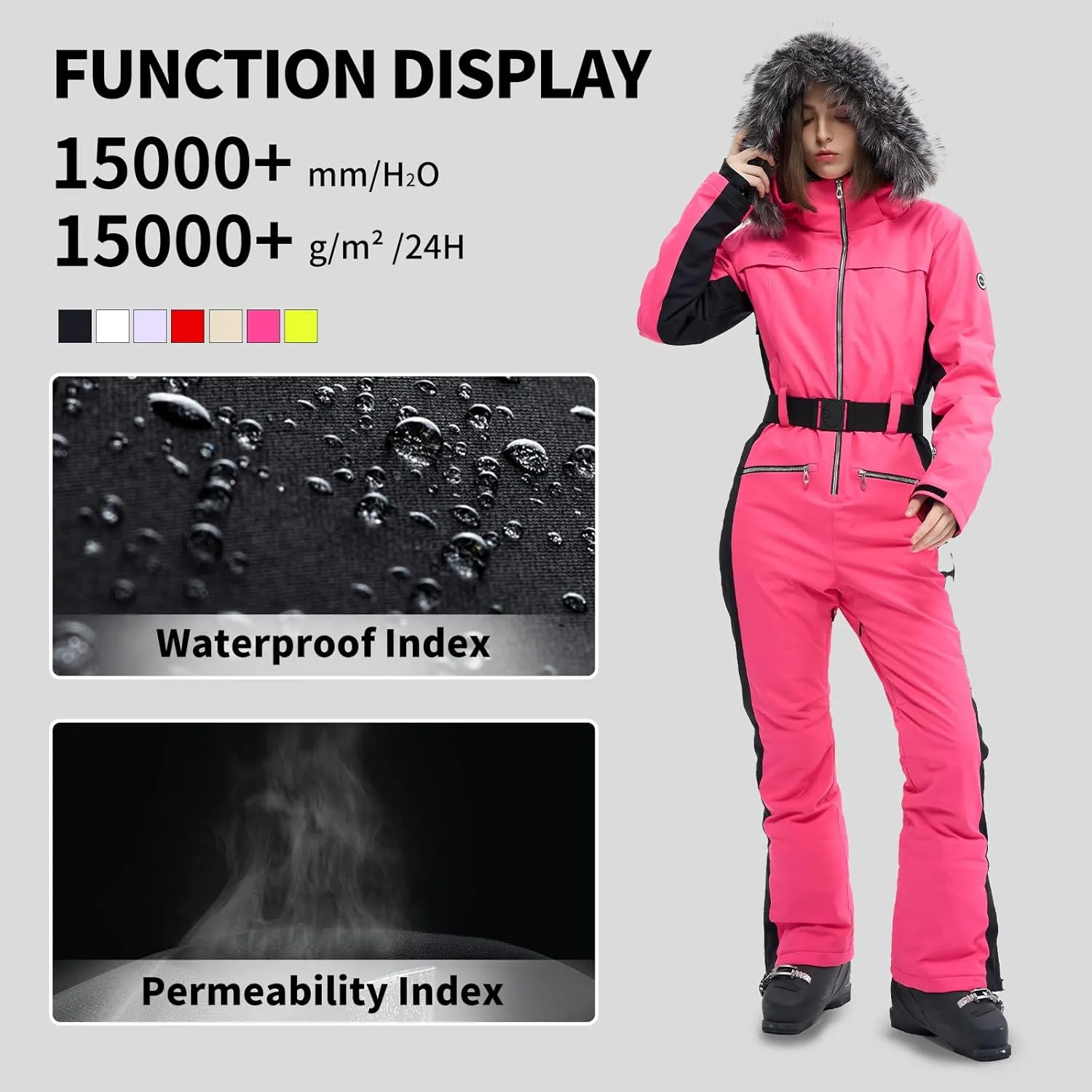 Women Ski Suit One Piece Snow Jumpsuit Snow Stretchy Outfit Snowboard Onesie Insulated Waterproof Winter Warm