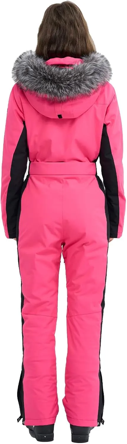 Women Ski Suit One Piece Snow Jumpsuit Snow Stretchy Outfit Snowboard Onesie Insulated Waterproof Winter Warm