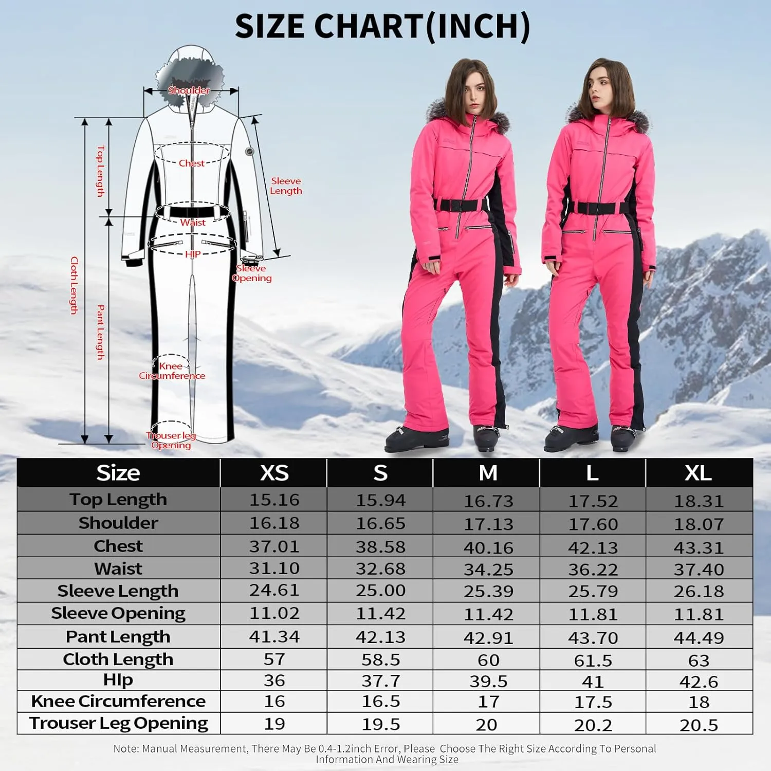 Women Ski Suit One Piece Snow Jumpsuit Snow Stretchy Outfit Snowboard Onesie Insulated Waterproof Winter Warm