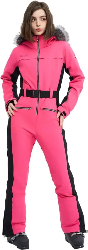 Women Ski Suit One Piece Snow Jumpsuit Snow Stretchy Outfit Snowboard Onesie Insulated Waterproof Winter Warm