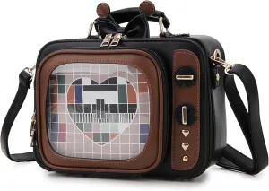 Women TV Shape Ita Bag Retro Television Shoulder Bag Design Ita Backpack with Inserts Unique female Clear Windows Anime Display Crossbody Bag for Enamel Pins Display