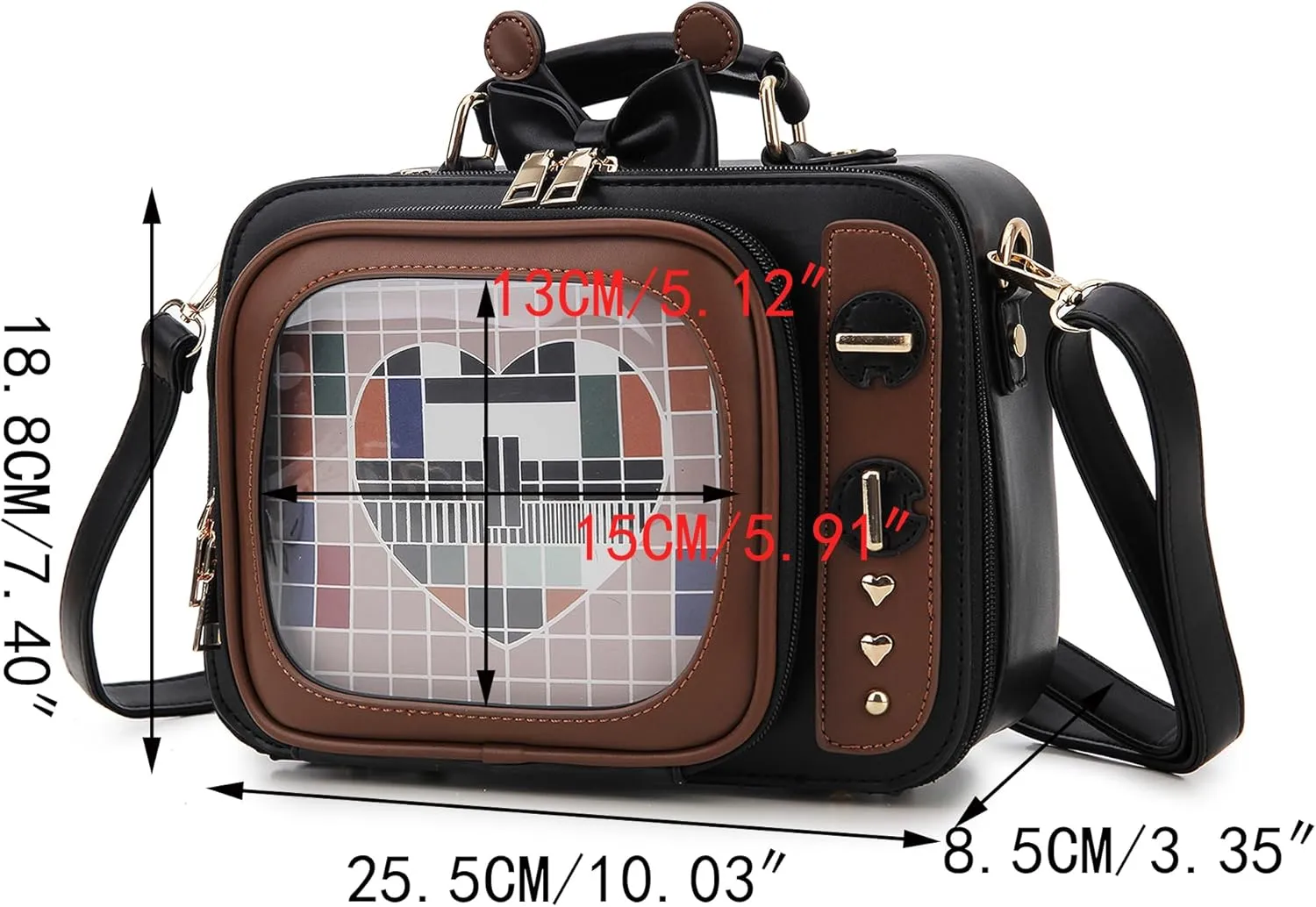 Women TV Shape Ita Bag Retro Television Shoulder Bag Design Ita Backpack with Inserts Unique female Clear Windows Anime Display Crossbody Bag for Enamel Pins Display