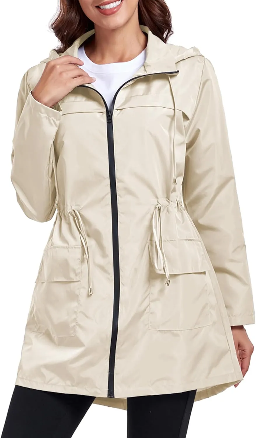 Women Waterproof Raincoat Lightweight Packable Active Outdoor Long Hooded Rain Jacket