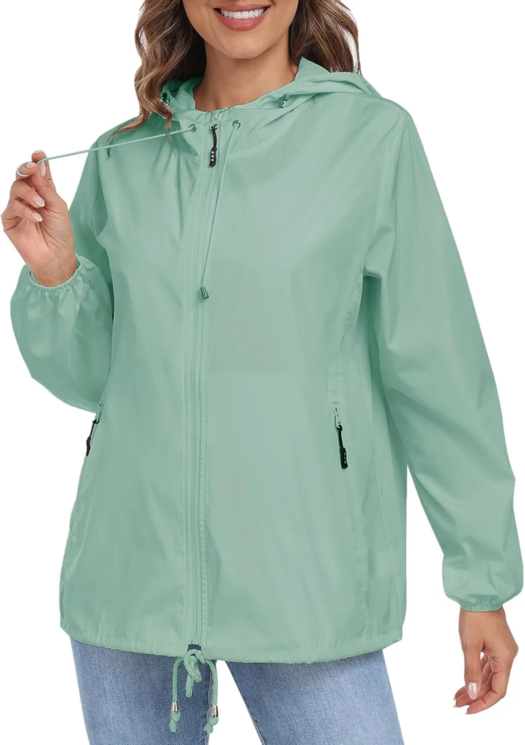 Womens Rain Jacket with Hood Lightweight Waterproof Rain Coat Outdoor Active Windbreaker