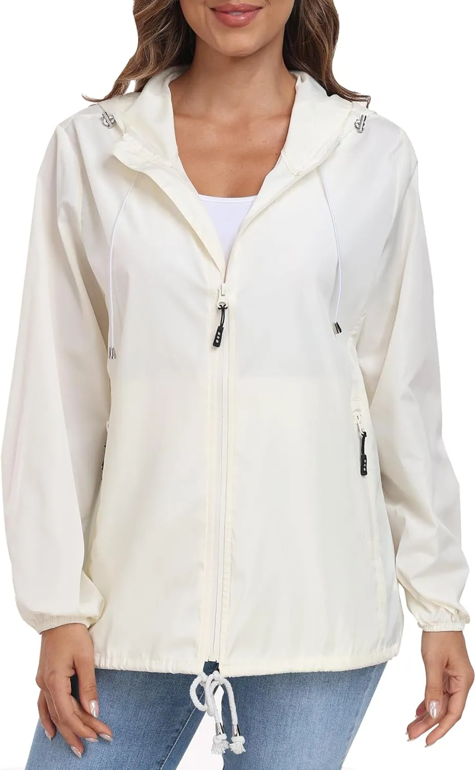 Womens Rain Jacket with Hood Lightweight Waterproof Rain Coat Outdoor Active Windbreaker