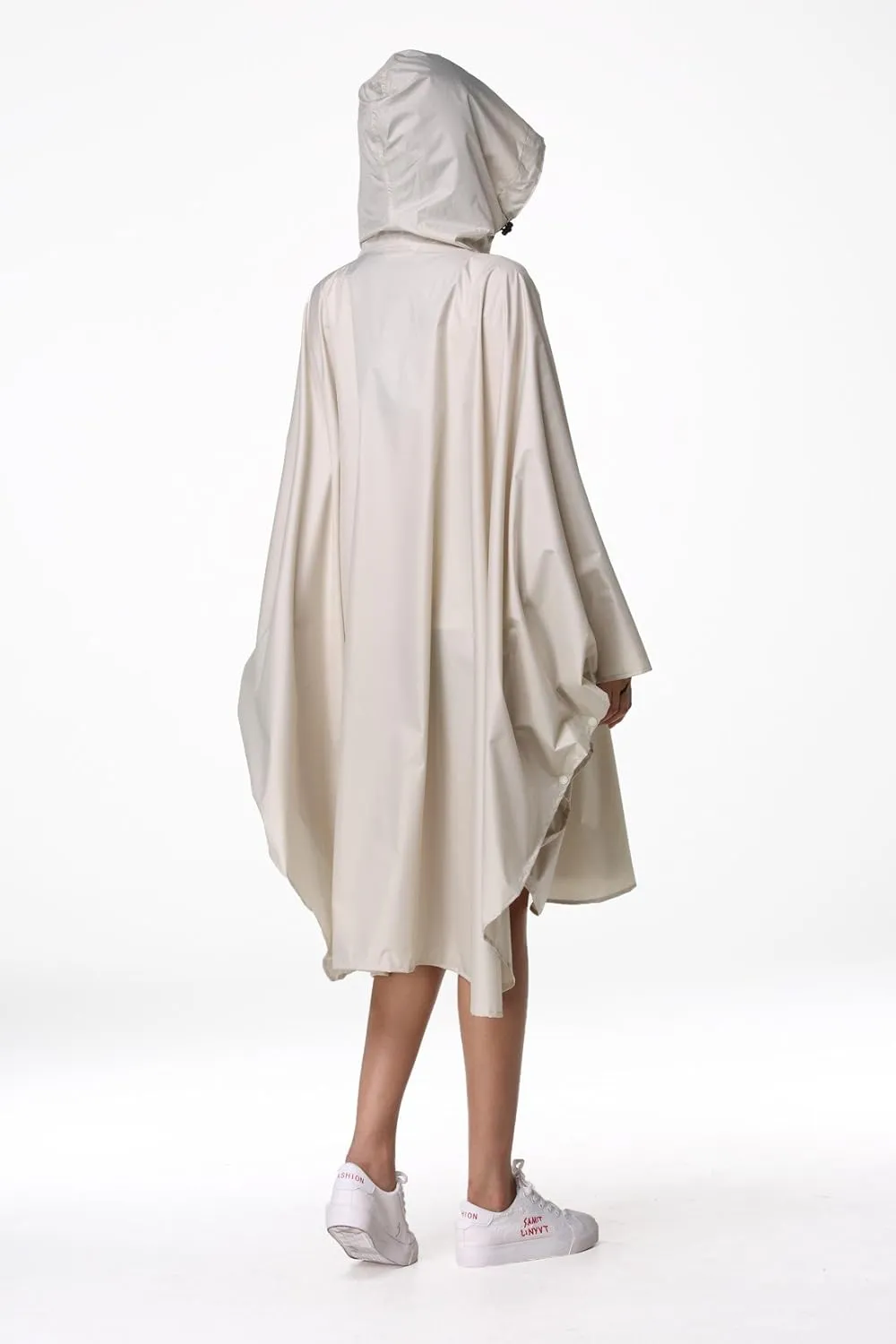 Womens Rain Poncho Stylish Polyester Waterproof Raincoat Free Size with Hood Zipper