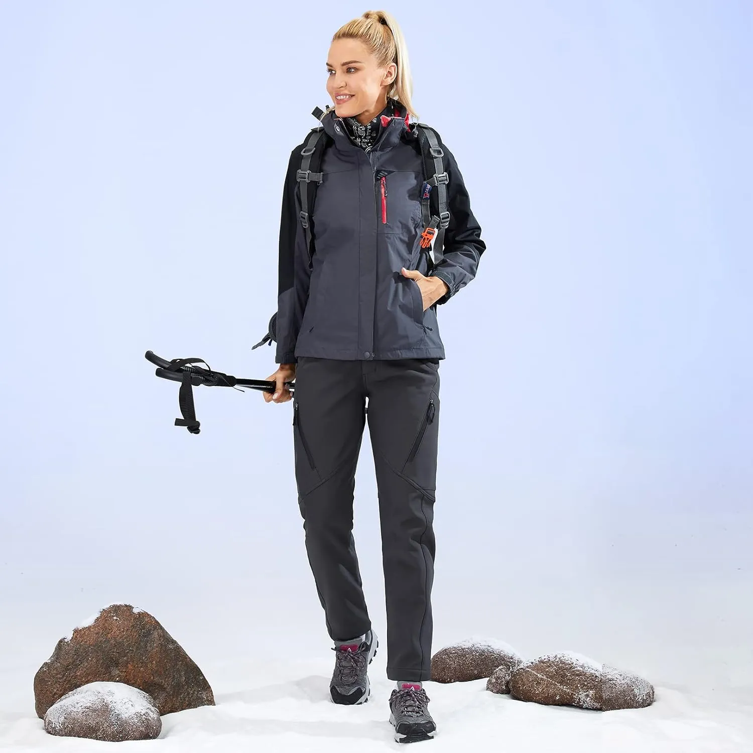 Womens Snow Pants waterproof hiking insulated Snowboard Outdoor Softshell ski Pants Zipper pockets