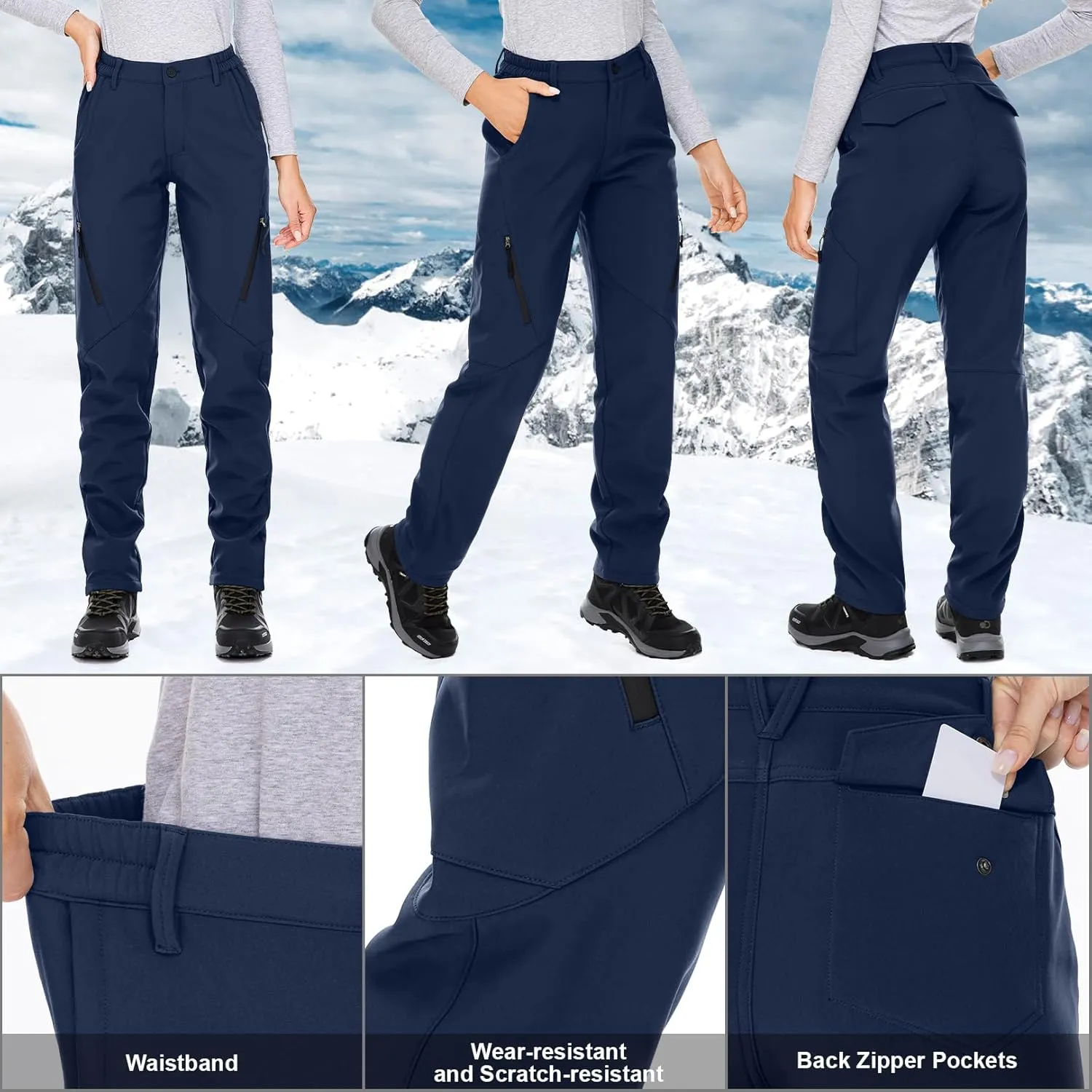 Womens Snow Pants waterproof hiking insulated Snowboard Outdoor Softshell ski Pants Zipper pockets