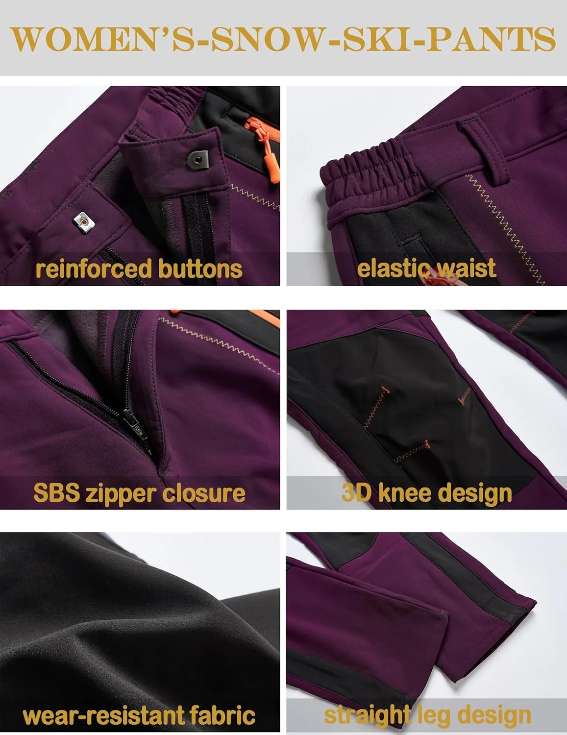 Women's Snow Ski Pants Fleece Lined Winter Outdoor Waterproof Insulated Warm Softshell Hiking Cargo Pants