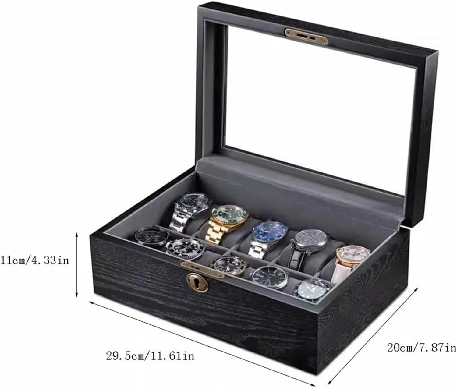 Wooden Watch Storage Box with Skylight Display & Lock - Jewelry Storage Box for Watches - Watch Display Box for Organizing & Security Box (A S29.5cm)